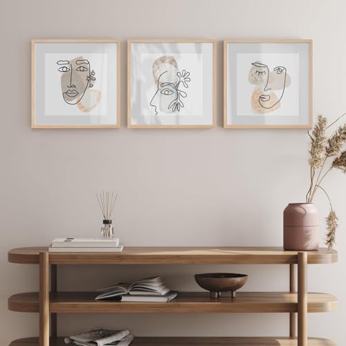 puthiac 16x16 Picture Frames for Wall - Minimalist 16x16 Oak Wood Frames, 16"x16" Picture Frame Wood, Natural Solid Wooden Picture Frames for Wall Art Photo and Prints(3 Pack, Beige)