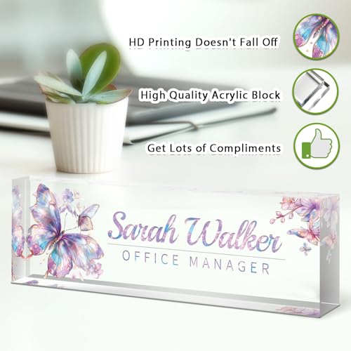 Image of Name Plate for Desk, Desk Name Plate Personalized, Office Decor for Women Men, Acrylic Desktop Accessories, Office Appreciation Gifts for Boss Social Workers Nurse Teacher Employee (Galaxy)