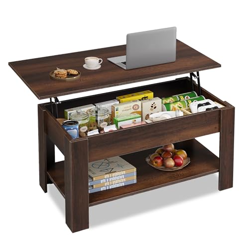 WLIVE Coffee Table, 39" Lift Top Coffee Table with Hidden Compartment, Storage Shelf and Lifting Top for Home Living Room, Office and Reception Room,Espresso