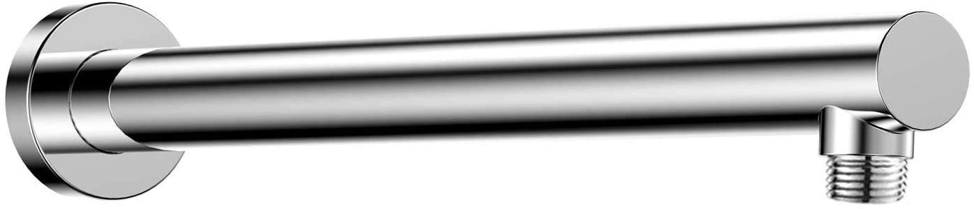 16'' Round Shower Extension Arm with Flange, Straight Wall-Mounted Shower Head Extender for Fixed and Rainfall Showerheads - Polished Chrome