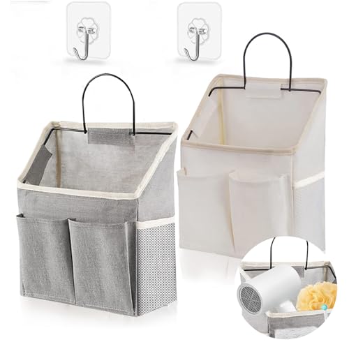 ACEZIYAN 2pcs Wall Mounted Organizer Storage Bag Wall Mounted Storage Basket With Pockets Linen Door Hanging Storage Basket For Kitchen, Bedroom, Office, Rv Camping (Gray And White)