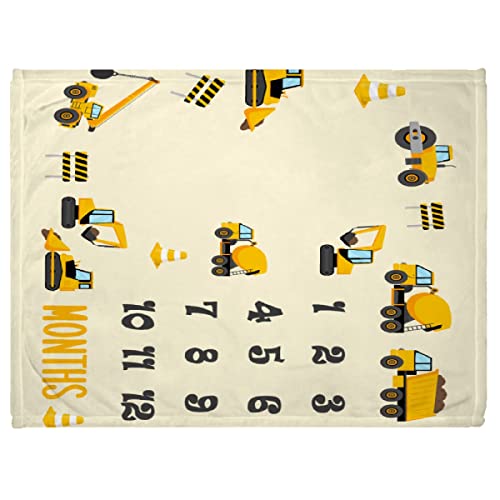 Image of Ottoy Construction Trucks Milestone Baby Blanket for Boys Girls Trucks Baby Month Blanket, Newborn Gift Plush Soft Blankets 40"x30" (Toddler)