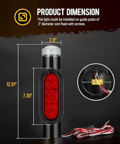 Partsam 2pcs Boat Trailer Guide on Post Pipe Light Set, IP67 Waterproof Black Boat Trailer Guide Pole Lights, Boat Trailer Turn Signal Brake Tail Lights 12V
