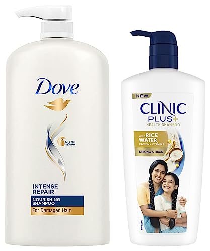 Image of Dove Intense Repair Shampoo, 1L & Clinic Plus Strong & Extra Thick Shampoo 650 ml