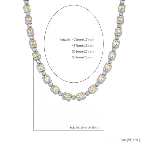 Solid Gold over S925 Sterling Silver Square Moissanite Yellow Gemstone Necklace, Hip Hop Tennis Chain, Men's Fashion Gift - Image 3