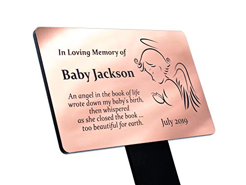 Personalised Baby Angel Memorial Plaque Stake - Grave Marker Outdoor Garden Waterproof (available in Silver/Gold/Copper) (Copper)