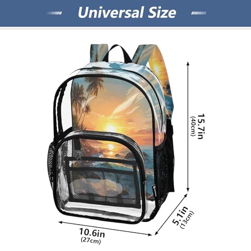 Palm Tree Beach Sea Clear Backpack Heavy Duty See Through Transparent PVC BookBag for Kids Boy Girl School Work4