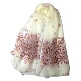 Shanlin CloudLike スーパーラージシルク感触スカーフ 女性用 ギフトボックス入り, フローラル-ホワイト, Standard
