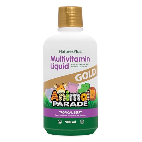 NaturesPlus Animal Parade Gold Liquid Multivitamin - Food Extracted Vitamins and Superfoods for Kids - Natural Tropical Berry Flavour - Immune Support - Gluten Free, Vegetarian - 900ml