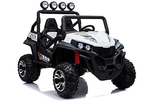 Buggy eléctrico para niños de 1 a 8 años, 12v, 4x45W Coche eléctrico Infantil, Blanco, 2 PLAZAS, Ruedas de Goma