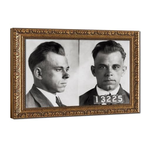 Impression sur toile John Dillinger Mugshot poster avec cadre à suspendre 30,5x45,7 cm