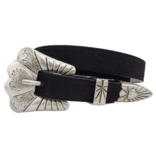 Western Buckle Set with Heart Design in Real Suede Belt