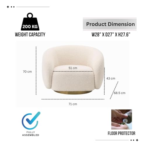 Image of Kingsman Furnitures Brok Swivel Luxury Accent Arm Chair 360 Degree Rotatable Sofa for Home | Bedroom, Living & Drawing Room | Ultra Soft and Comfortable for Lounge (Cream Boucle, Non-Swivel)