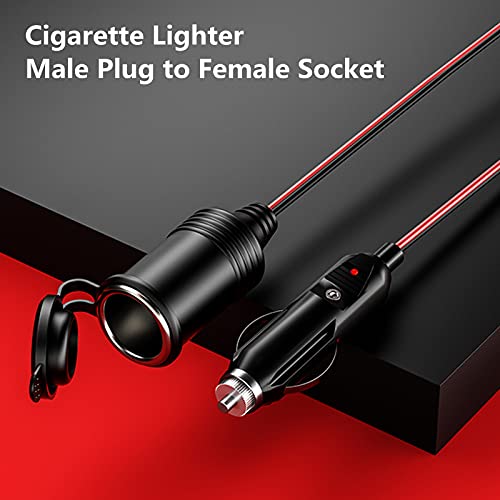 Kewig 13Ft Cigarette Lighter Extension Cord, 12V 24V Cigarette Lighter Plug To Socket, 16Awg Heavy Duty Extension Cable With 15A Fuse And Led Indicator #TOP5