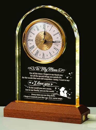WinTaim Unique Glass Clock Gifts for Mom from Daughter Son with LED Light Base - Sentimental...