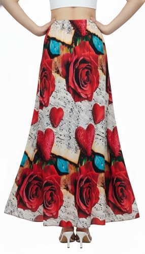 Image of VAGISHA Women's 4-Metre Flared Long Skirt | Skirts for Women Long Length | Long Skirts for Girls | Ethnic & Boho Printed Wear with Elastic Waist | Perfect for Party, Festive & Casual Look