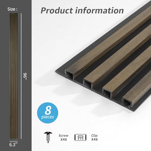 Image of Art3d 96 x 6 Inch 3D Fluted Wood Textured Slat Wall Panel, 8-Pack, Ebony