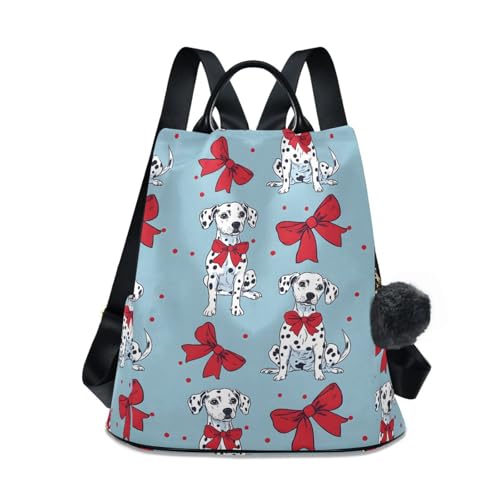 Dalmatian Dog Bows Backpack for Women Anti Theft Large Fashion Travel Shoulder Bag Purse Rucksack Lightweight