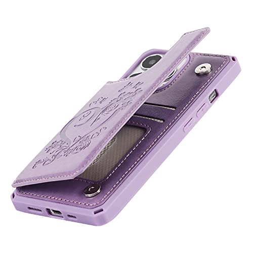 iCoverCase Compatible with iPhone 13 Pro Max Wallet Phone Case with Card Holder for Women, RFID Blocking Embossed PU Leather Wrist Strap Case 6.7 Inch (Heart Purple) by iCoverCase - Used condition - Image 8