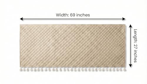 Image of BSB HOME 3 Seater Quilted Velvet Sofa Cover with Tassels | Soft Washable Sofa Protector for Living Room | Elegant Furniture Cover for Home Decor (Beige)