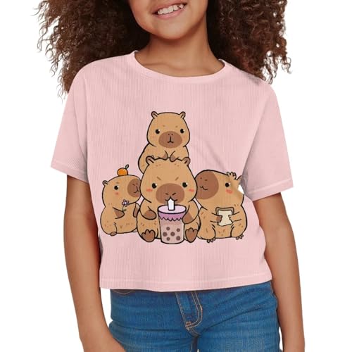 Image of Girls Crop Tees Crew Neck Casual Short Sleeve T Shirts Kids Loose Soft Comfortable Tees Blouses Shirt for Little Girl