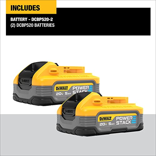 DEWALT Powerstack 20V MAX Battery, Rechargeable, 5Ah, Lithium Ion, 2-Pack (DCBP520-2) & 20V MAX XR Battery, 5 Ah, 2-Pack (DCB205-2)