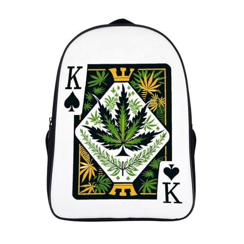 King of Weed Playing Card Funny 16 Inch Backpack for Men Women Casual Daypack with 2 Compartment for Travel Work