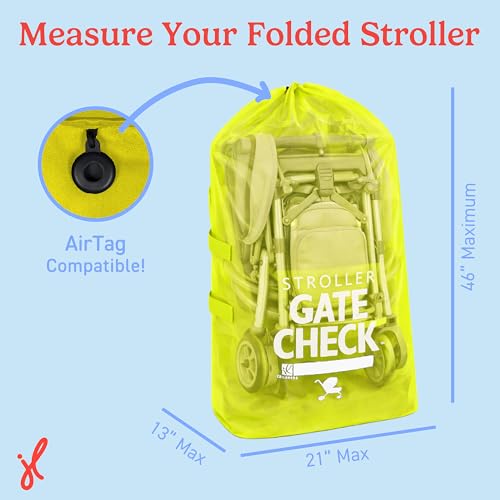Image of J.L. Childress Gate Check Bag for Single & Some Double Strollers - Travel Bag for Airplane, Fits Most Standard Baby Strollers, Airport Accessories Gate Check, Flying Essentials - Neon Yellow