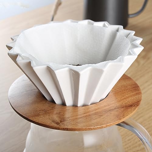 Suporte Coador de Café Formato V60 01 Feito Em Cerâmica e Suporte em Bambu (BRANCO)
