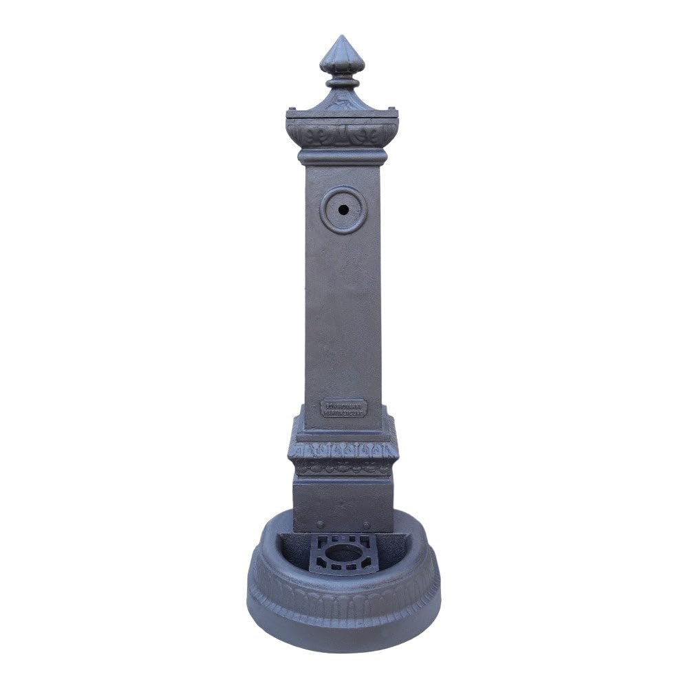 Fontana Da Pavimento in Ghisa Antracite Da Esterno per Giardino, Adatta Agli Agenti Atmosferici, Dimensioni 41x37xH100 Cm, Colore Antracite, Senza Rubinetto