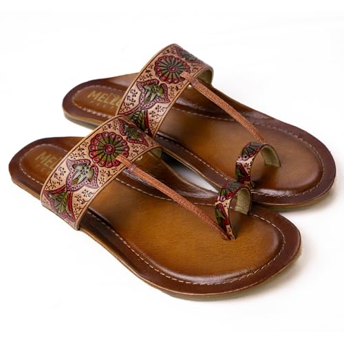 Image of Women's Leather Kolhapuri Chappals - Handmade Ethnic Flats Sandals with Durable TPR Non-Slip Sole