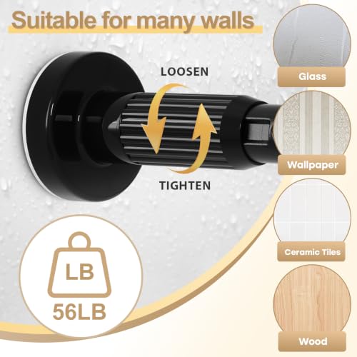 Image of Black Tension Curtain Rod 41-84 In(4-7Ft), Curtain Rod No Drilling for Window or Bathroom,Outdoor Tension Rods for Patio, Heavy Duty Shower Rod,Rod Diameter 1.26In-One-bond stretching