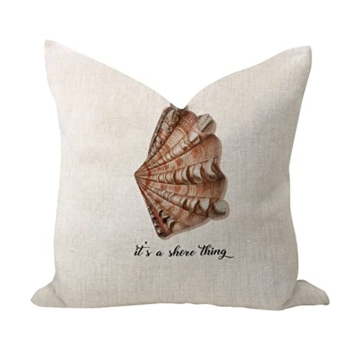 It's A Shore Thing Snail Sea Shells Pillow Cover 26X26 Inch Burlap Linen Elegant Throw Pillow Covers Nautical Beach Coastal Square Throw Cushion Case For Couch Holiday Party Tent Tent Decor #TOP22