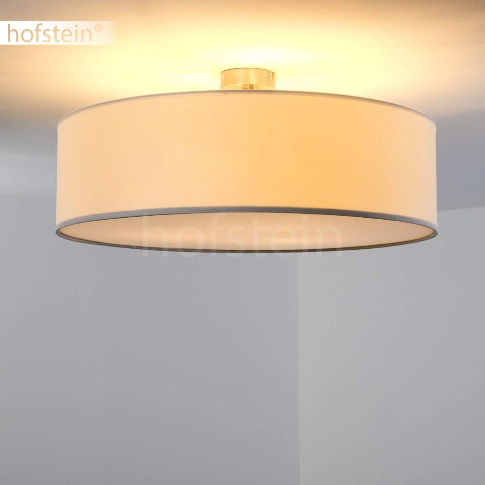 Lampada da soffitto Foggia, lampada da soffitto rotonda con paralume in tessuto bianco, Ø 60 cm, 3 x attacco E27, design retrò, senza lampadina/e