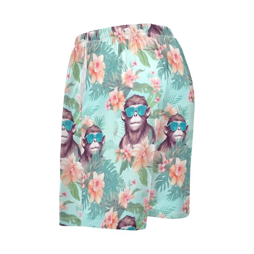 senya Tropical Leaves Pink Mens Pajama Shorts Soft Pants Lounge Sleepwear Bottoms with Drawstring & Pockets3