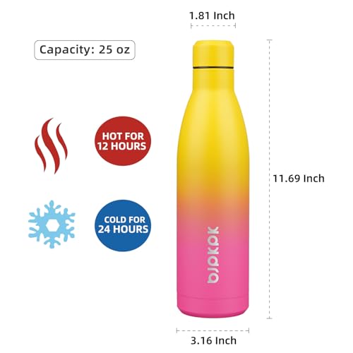 Image of BJPKPK 25 oz Insulated Stainless Steel Water Bottle, Metal Sports Flask | Double Wall Vacuum, Leak Proof, Keeps Hot /Cold, BPA Free, Dishwasher Safe, Cupholder Friendly, Travel, Rainbow