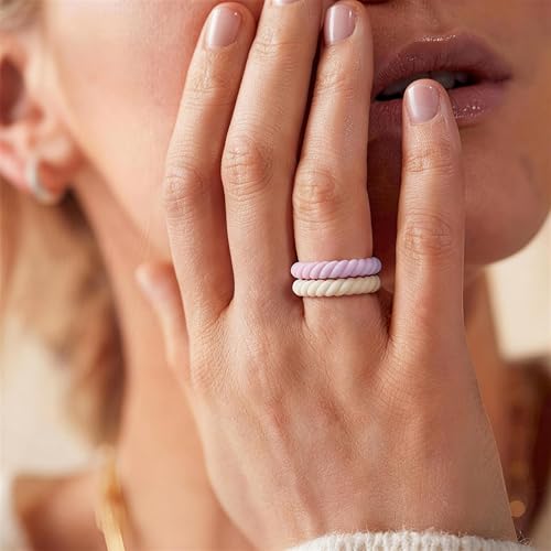 Image of Egnaro Women's Silicone Anniversary Rings, 2.5mm Wide 1.8mm Thick Stackable Rubber Wedding Band, Thin Stylish Comfort Fit Silicone Ring for Nurse, Workout, Work, Pregnancy, Travel, Daily Gift