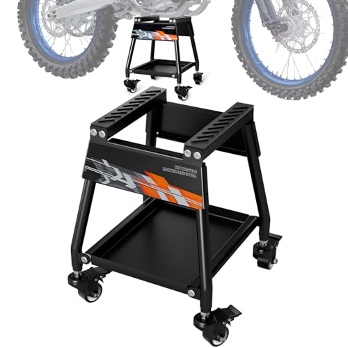 IUVWISN Dirt Bike Stand Movable with Wheels Motorcycle Lift Panel Stand Maintenance Heavy Duty Universal Stand for Most Motorcycles Motocross Dirt Bike Dual Sport Enduro Black