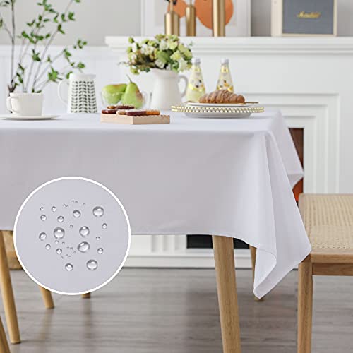 Demetex White Table Cloth Rectangle Fabric Table Cover 152 x 213 cm Water Resistant Tablecloth for Wedding Banquet Party Decor, 1 Pack 152x213cm, White