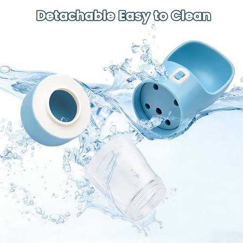 Image of Portable Dog Water Bottle with Food Container Dishwasher Safe-Blue | 3 IN1 Drinking Bottle for Pet Puppy Outdoor Walking Hiking Travel | BPA Free Leak Proof Dog Water dispenser with Bowl