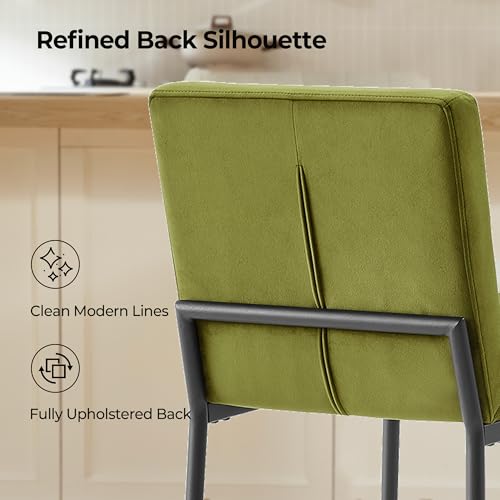 Image of CHITA Modern Bar Stools with Tufted Back Set of 4, 26 inch Counter Height Bar Stool with Metal Legs for Kitchen Island & Dining Room, Olive Green, Black Frame