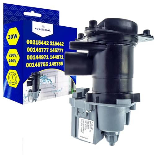 Bomba de Desagüe Lavadora con una Potencia de 30W con Código Original 00215442 215442 00145777 145777 para Bosch 00144971 144971 00145755 145755 para Siemens - Garantía de 10 Años - MONTERAL