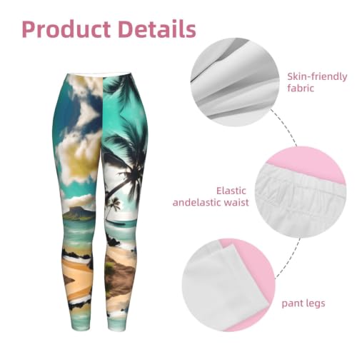 Leggings de compresión para mujer suaves con estampado tropical de palmeras 6