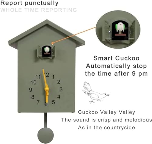 Reloj de pared de cuco moderno con canto de pájaros para salón 7