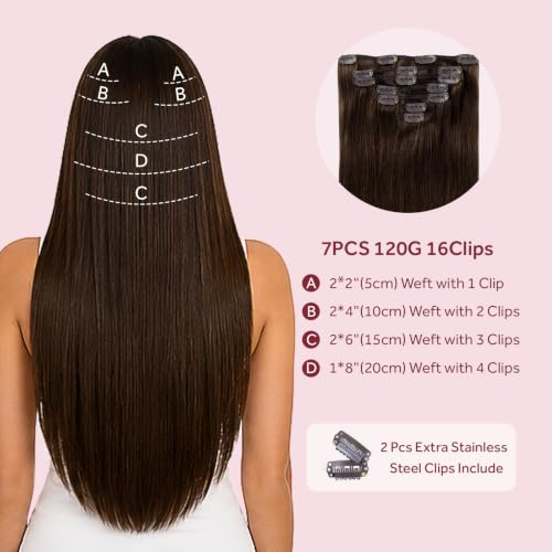 SOBEAUTY Real Human Hair Extensions Clip in, 100% Remy Hair #4 20 Inch — view 4
