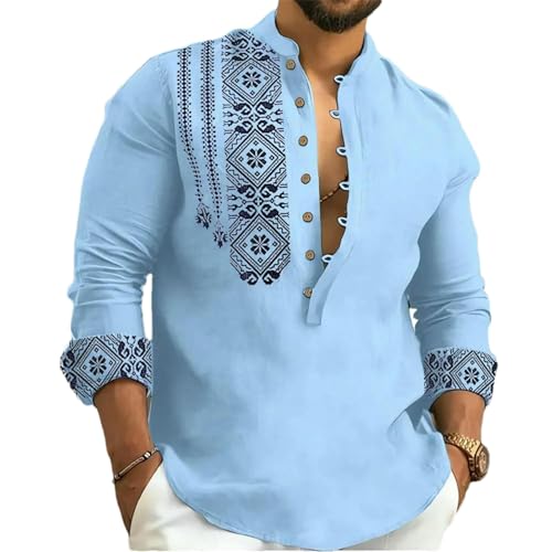 Chemise décontractée manches longues boutons col en V ample mi-saison homme