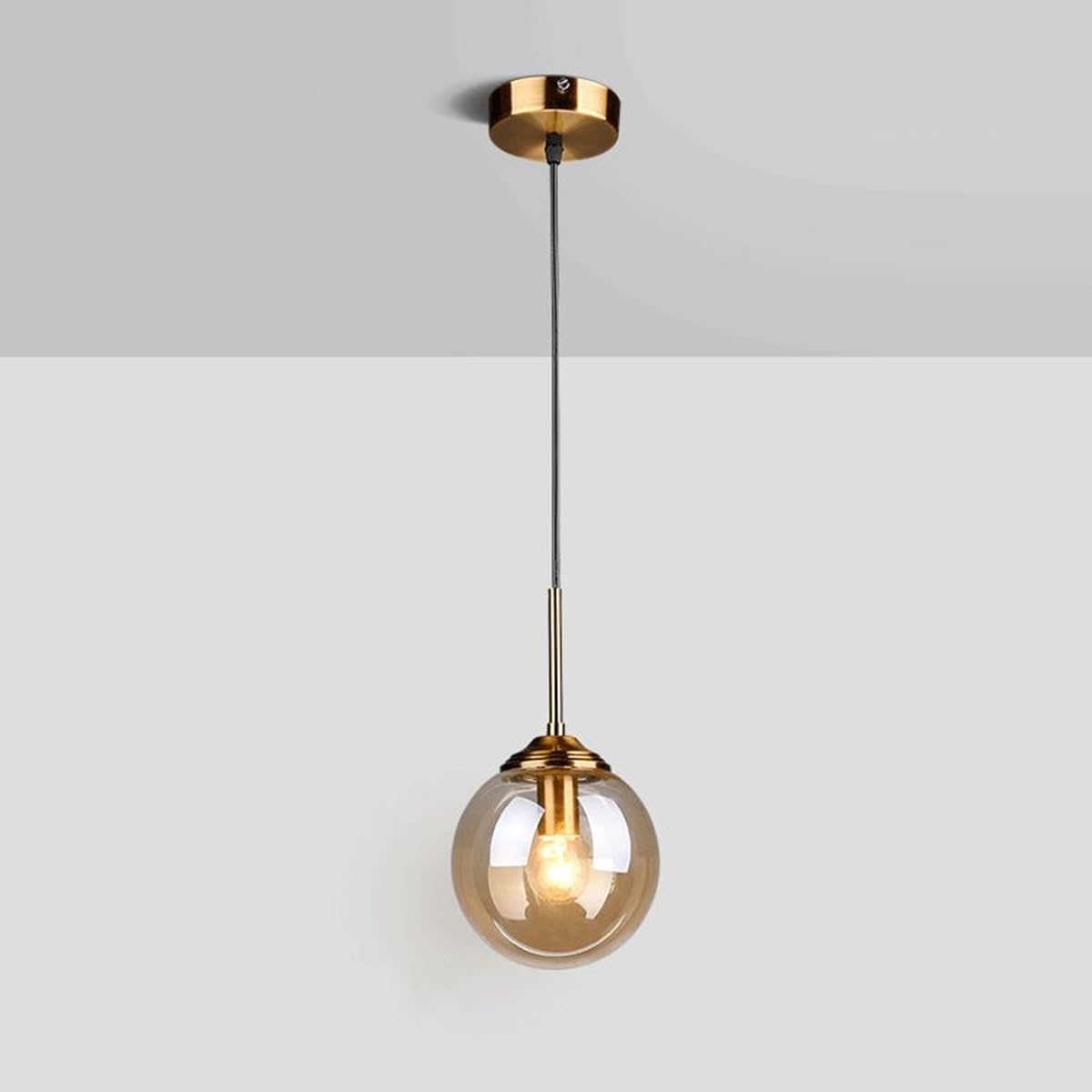 Luminaire Suspension Vintage Industriel Lustre en Verre Boule E27 Lampe de Plafond Moderne Suspendue pour Salon Chambre Salle à Manger Café(Ambre)