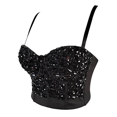 Women's Sexy Rhinestone Corset Bra Punk Push Up Bustier Crop Top