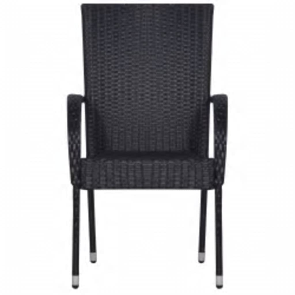 Juego de comedor de jardín de 7 piezas, color negro de acero pulverizado con ratán de polietileno y tablero de cristal como muebles de jardín negro