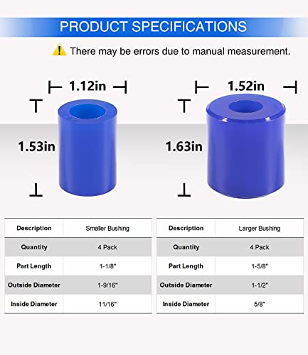 8 Pack Hood Roller Bushings for Peterbilt 357, 375, 379, Reference Part 13-04391, 13-03593, 377 with J Style Hinges, Polyurethane Hood Roller Bushing for Kenworth ATRO, Blue